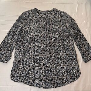 NYDJ Floral Print Long Sleeve Blouse Top Black Blue Beige Women’s Size Small